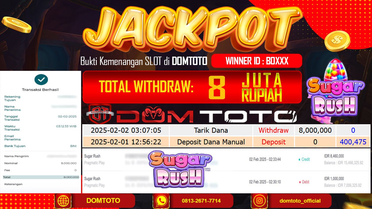 JACKPOT SLOT SUGAR RUSH 2 FEBRUARI 2025